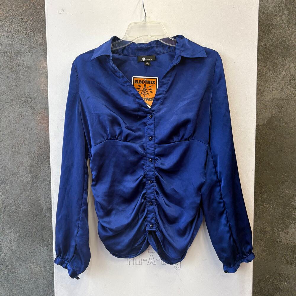 AB Studio Vintage Blue Ruched Blouse